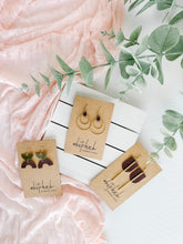 Load image into Gallery viewer, Merlot Leather &amp; Brass Bar Geometric Earrings
