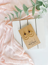 Load image into Gallery viewer, Merlot Leather Oval &amp; Double Brass Circles Earrings
