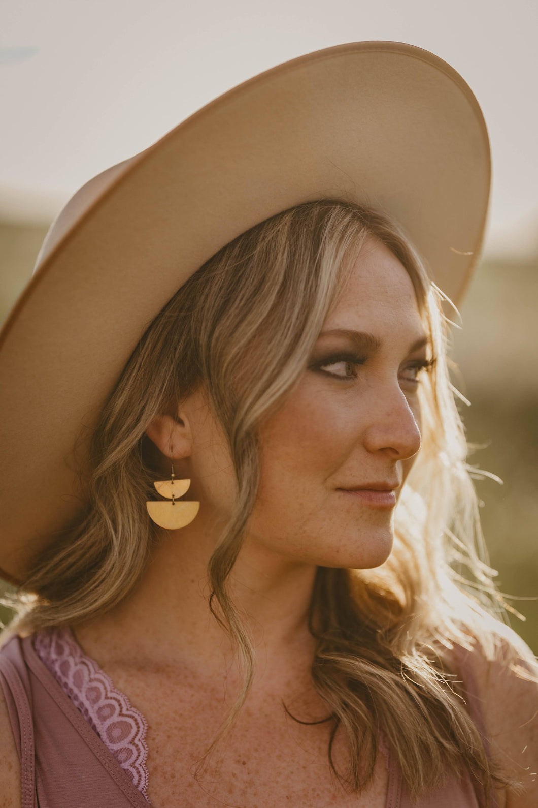 Brass Double Half Moon Statement Earrings