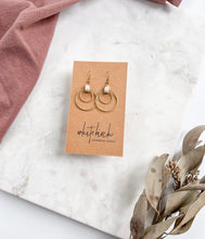 Load image into Gallery viewer, Beige Leather Oval &amp; Double Brass Circles Earrings
