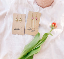 Load image into Gallery viewer, Bubblegum Pink Leather &amp; Brass Oval Accent Earrings
