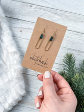 Load image into Gallery viewer, Dark Green Leather &amp; Small Brass Oval Accent Earrings
