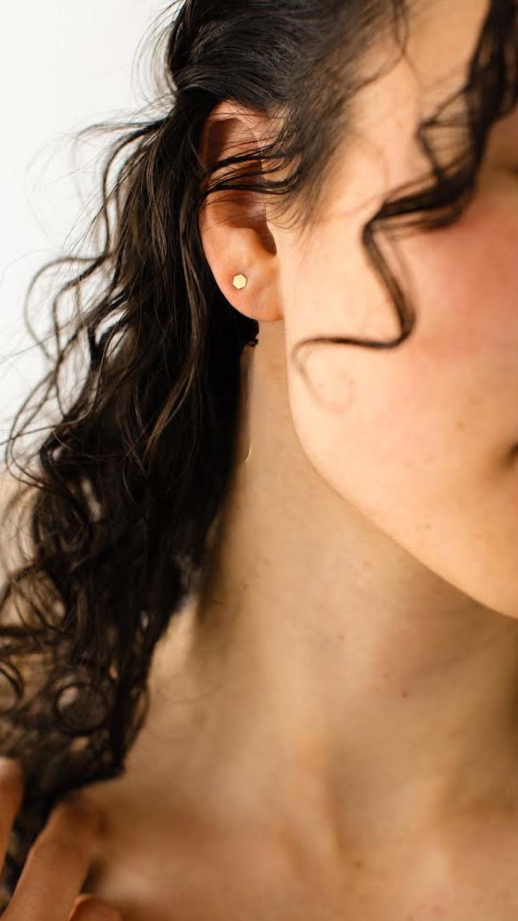 Mini Brass Hexagon Stud Earrings