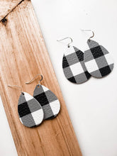 Load image into Gallery viewer, *SALE * White Plaid Gingham Print Leather Small Teardrop Earrings
