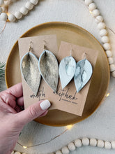 Load image into Gallery viewer, *SALE* Hair-On Hide Silver Leather Small Leaf Earrings
