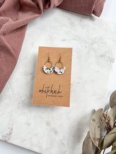 Load image into Gallery viewer, Terrazzo Leather Small Crescent &amp; Brass Ring Earrings

