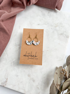 Terrazzo Leather Small Crescent & Brass Ring Earrings