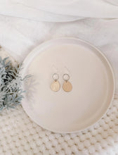 Load image into Gallery viewer, Silver Circle &amp; Rose Gold Leather Pebble Statement Earrings
