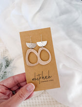 Load image into Gallery viewer, Brushed Silver Halfmoon &amp; Rose Gold Leather Irregular Oval Outline Earrings
