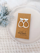 Load image into Gallery viewer, Brushed Silver Halfmoon &amp; Rose Gold Leather Irregular Oval Outline Earrings
