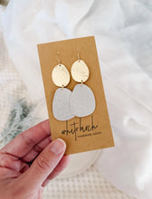 Load image into Gallery viewer, Hammered Brass and Silver Leather Pebble Statement Earrings
