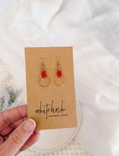 Load image into Gallery viewer, Red Leather &amp; Small Brass Circle Earrings
