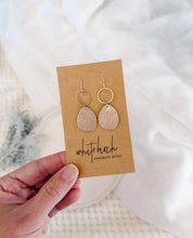 Load image into Gallery viewer, Silver Circle &amp; Rose Gold Leather Pebble Statement Earrings

