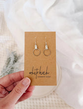 Load image into Gallery viewer, Gold Leather &amp; Small Silver Circle Earrings
