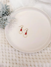 Load image into Gallery viewer, Red Leather &amp; Small Brass Circle Earrings
