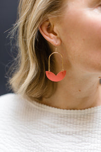 *SALE* Coral Pink Tulip Leather and Gold Earrings