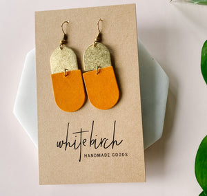 *SALE* Orange Rust Leather with Brass Accent Earrings With Raw Brass Hook