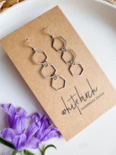 Load image into Gallery viewer, Silver Triple Hexagon Dangle Earrings
