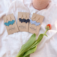 Load image into Gallery viewer, Lavender Leather Cloud and Small Brass Circle Earrings
