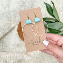 Load image into Gallery viewer, Robin&#39;s Egg Leather &amp; Brass Circle Earrings
