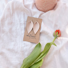 Load image into Gallery viewer, Nude Blush Pink Leather Leaf Earrings
