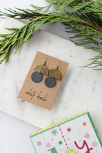 Load image into Gallery viewer, *SALE* Dark Grey Leather Small Circle &amp; Brass Half Moon With Raw Brass Hooks
