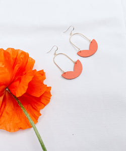 *SALE* Coral Pink Tulip Leather and Gold Earrings