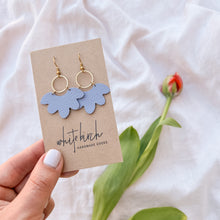 Load image into Gallery viewer, Lavender Leather Cloud and Small Brass Circle Earrings
