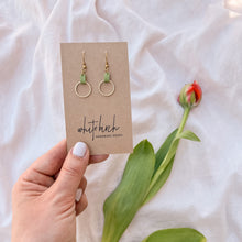 Load image into Gallery viewer, Lime Green Leather &amp; Small Brass Circle Earrings
