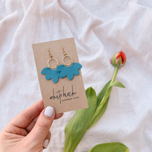 Load image into Gallery viewer, Matte Teal Leather Cloud and Small Brass Circle Earrings
