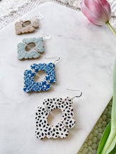 Load image into Gallery viewer, *SALE* Boho Aztec Black and White Print Cork Leather Earrings With Raw Brass Hook
