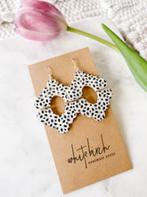 Load image into Gallery viewer, *SALE* Boho Aztec Black and White Print Cork Leather Earrings With Raw Brass Hook
