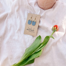 Load image into Gallery viewer, *SALE * Coastal Blue Leather with Brass Honeycomb Earrings With Raw Brass Hooks
