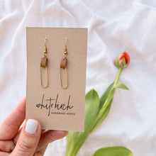 Load image into Gallery viewer, London Tan Leather &amp; Brass Oval Accent Earrings
