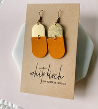 Load image into Gallery viewer, *SALE* Orange Rust Leather with Brass Accent Earrings With Raw Brass Hook
