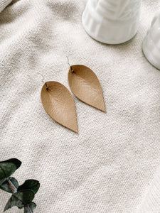 *SALE* Distressed Almond Leather Small Leaf Earrings