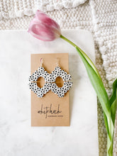 Load image into Gallery viewer, *SALE* Boho Aztec Black and White Print Cork Leather Earrings With Raw Brass Hook
