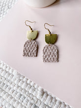 Load image into Gallery viewer, *SALE* Textured Pink Suede Leather with Oblong Brass Accent Earrings With Raw Brass Hook
