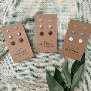 Leather Stud Earring Pack - Love
