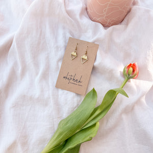 Soft Yellow Leather & Brass Triangle Earrings