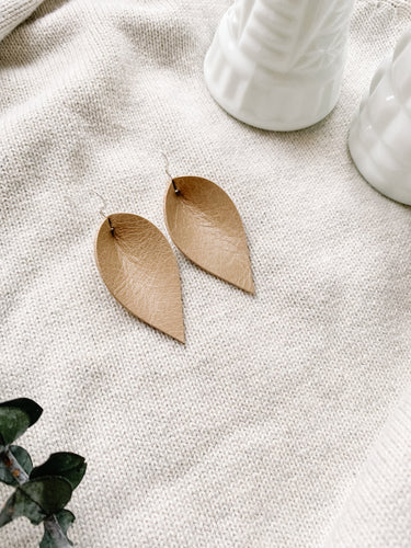 Distressed Almond Leather Leaf Earrings