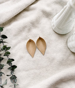 *SALE* Distressed Almond Leather Small Leaf Earrings