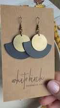 Load and play video in Gallery viewer, Night Sky Navy Leather Fan &amp; Brass Disc Earrings
