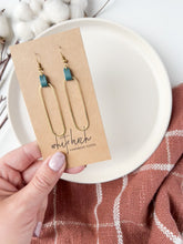 Load and play video in Gallery viewer, Distressed Teal Leather &amp; Brass Oval Accent Earrings
