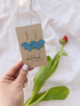 Load and play video in Gallery viewer, Matte Teal Leather Cloud and Small Brass Circle Earrings
