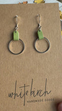 Load and play video in Gallery viewer, Lime Green Leather &amp; Small Silver Circle Earrings
