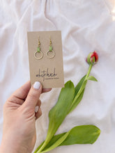Load and play video in Gallery viewer, Lime Green Leather &amp; Small Brass Circle Earrings
