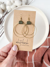 Load and play video in Gallery viewer, Distressed Olive Leather &amp; Brass Circles Earrings
