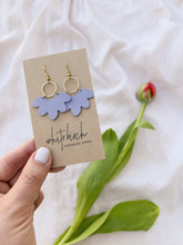Load and play video in Gallery viewer, Lavender Leather Cloud and Small Brass Circle Earrings
