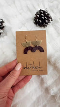 Load and play video in Gallery viewer, Merlot Leather Arc &amp; Brass Half Moon Earrings

